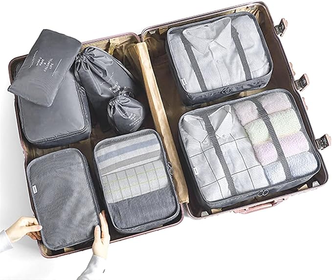 LANSKLBD 6/8 Set Packing Cubes for Suitcases Travel Luggage Packing Organizers,Travel Accessories Essentials Luggage Organizer with Shoe/Tioletry/Laundry Bag (Grey, 8 set) - Image 7