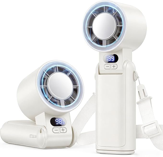 Portable Handheld Turbo Fan, 1-199 Speed Adjustable, White | 4 IN 1 Pocket Design with LED Display, High-Power Motor, Rechargeable Battery, Mini Fans for Indoor/Outdoor/Travel/Work by Deyhoc