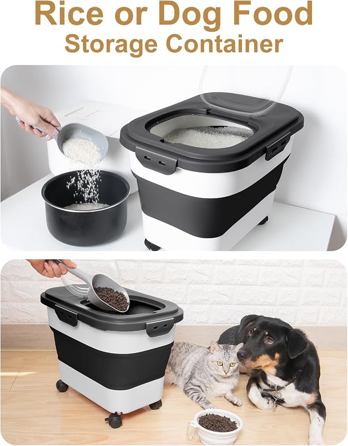 20-30 Lbs Rice Storage Container,Collapsible Food Storage Container | Flour Storage Container with Wheels Airtight Locking Lid,Rice Container Double Seal,Keep Fresh for Pet Food,Rice,Flour - Image 6