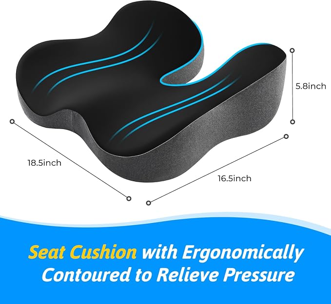 Seat Cushion for Tailbone & Sciatica Pain Relief | Certified & Ergonomist-Designed,Tapered Front Edge Reduces Thigh Pressure,Wide Memory Foam for Office Chair, Car, Wheelchair - Image 2