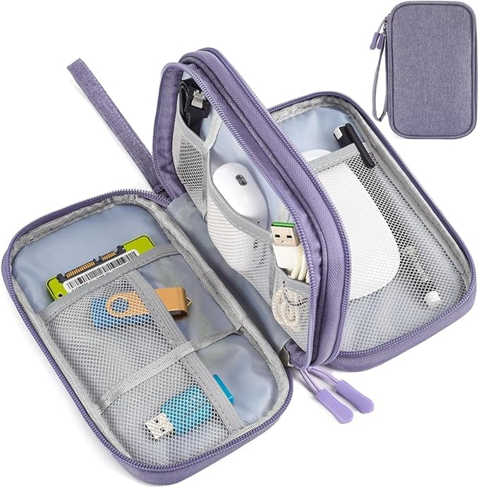 Electronic Organizer Travel Cable Accessories Bag, Electronic Organizer Case, Electronic Accessories Organizer Bag for Power Bank, Charging Cords, Chargers, Mouse, USB Cable, Earphones (Purple) by Unknown