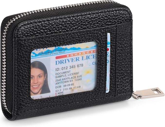 RFID Credit Card Holder,Small Genuine Zipper Leather Card Case Wallet for Women by FALANMULE