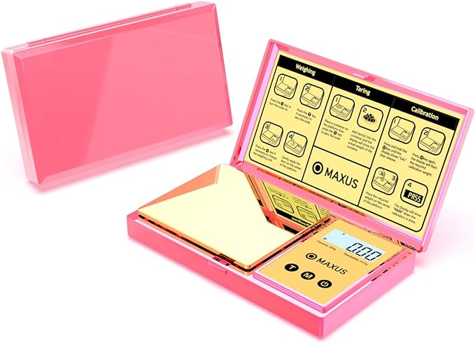 Digital Gram Scale with 200g x 0.01g Capacity | Stylish Pink Plated Shining Cover and Platform, Mini Pocket Scale for Food and Jewelry by Maxusprecisionscale