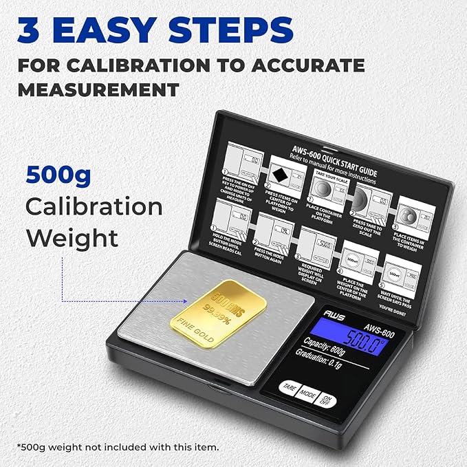 American Weigh Scales Digital Pocket Scale 600g x 0.1g with LCD Display Gram, Ounce, Carat, Grain for Coins, Jewellery, Gemstones, Metals, Kitchen, Food & Medicines – Black - Image 7