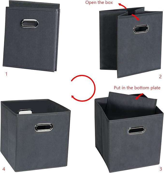 Yunkeeeper storage bins Cubes, Fabric Cube Organizer with Handle, Foldable Cube Bins for Cloth or Accessary Storage, 11x11x11, Set of 6, (Gray) - Image 5