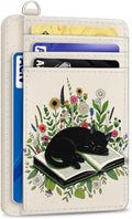 Yonlevres Cat Credit Card Holder Slim RFID Wallet Women Small Travel Cute | Front Pocket, Handy, RFID Blocking, Woman Girls Ladies Gifts, D-ring for Keychain,Thin Mini Card Case, ID Window, PU Leather by Yonlevres