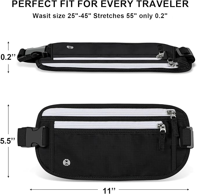 XIEEAOZEE Travel Money Belt, RFID Blocking & Hidden Travel Waist Wallet | Fanny Pack for Men Women, Hidden Passport Holder to Protect Credit Cards, Passports and Documents - Image 3