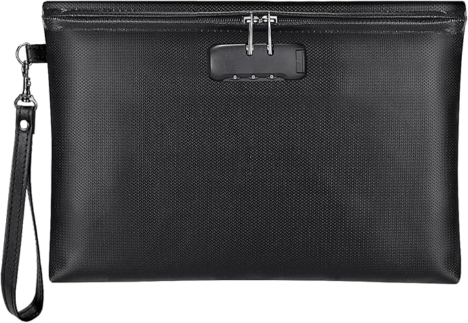 Fireproof Money Bag with Lock, Cash Pouch, 11.2"x7.6", Black | Zipper Closure, Portable Safe Storage for A5 Size Files, Cheque, Cell Phone, Tablet, Credit Card, Passport, Jewelry by ZOOPIP