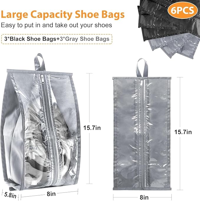 6 Pack Waterproof Travel Shoe Bags, Random Color Pouches - Image 5