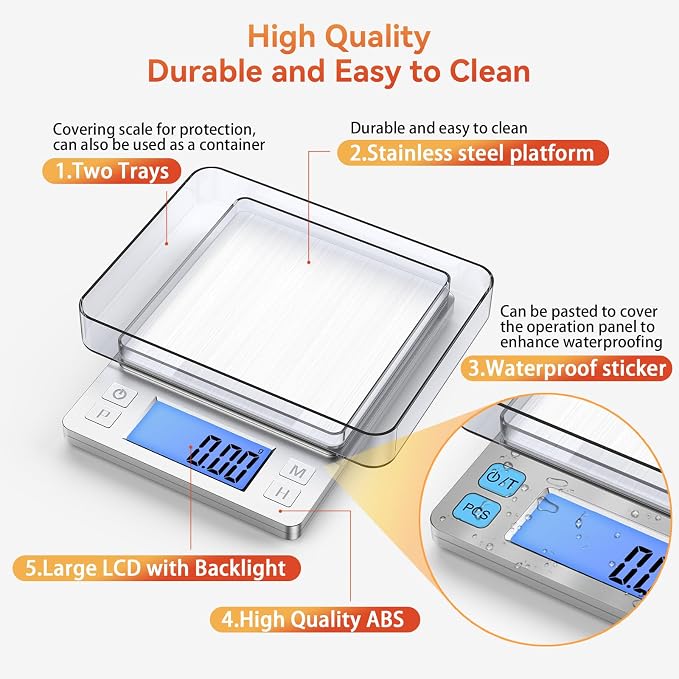 BOMATA 0.01g Small Digital Gram Scale, Upgraded 1kg Jewelry Scale | USB Rechargeable, Larger Display, Hold Function, High Precision, Grams and Ounces for Herb, Coin,Powder,Yeast, Kitchen Sliver - Image 6