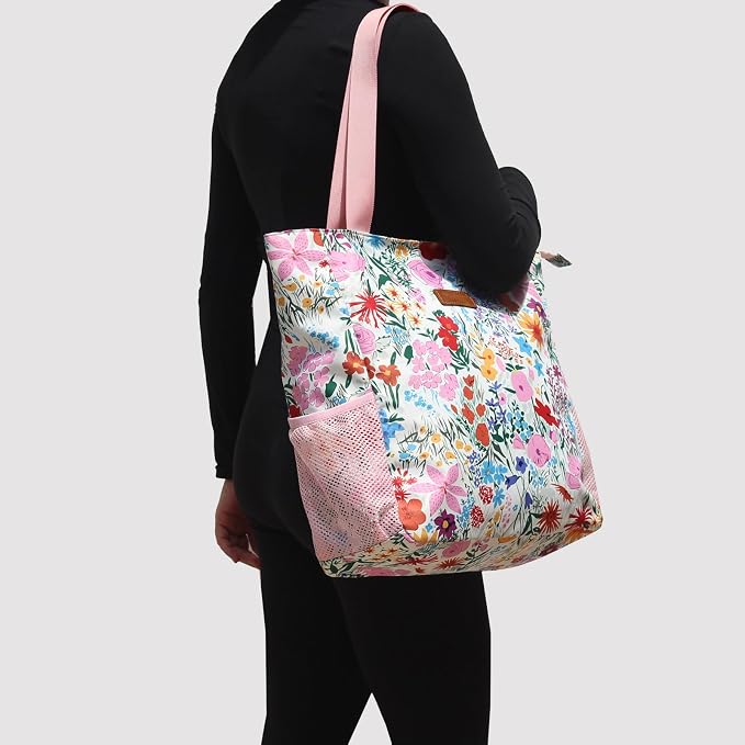ESVAN Original Floral Water Resistant Large Tote Bag Shoulder Bag for Gym Beach Travel Daily Bags Upgraded - Image 5