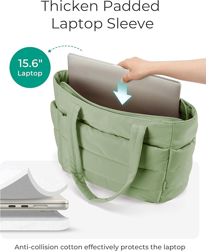 BAGSMART Tote Bag for Women, Lightweight Puffy Tote Bag with Compartments Shoulder Bag Handbag for Travel, Work, Gym | Lightweight - Image 5