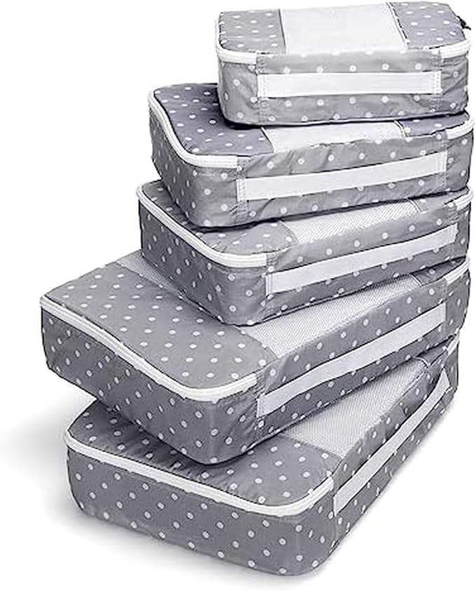 Travel Wise Packing Cubes for Travel - 5 Piece Set with Pattern Design, Lightweight Ripstop Nylon Luggage Organizers with Mesh Panel, Small Medium Large Sizes by TravelWise