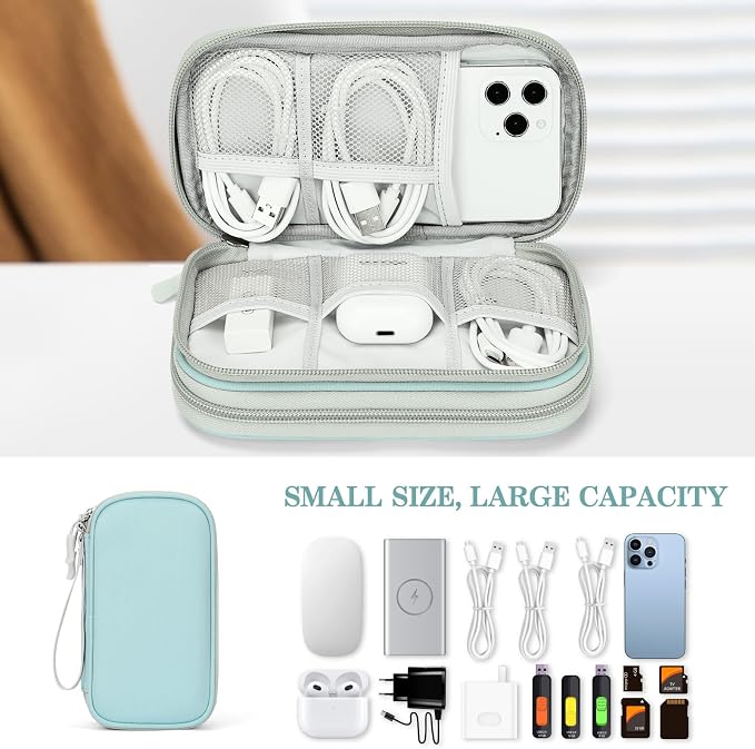 FYY Electronic Organizer, Travel Tech Pouch Bag, Cable Organizer Mint Green | Wrist Strap, Waterproof, Double Layers Portable Electronics Travel Carrying Case for Cord, Charger, Daily Business Trips Use - Image 6