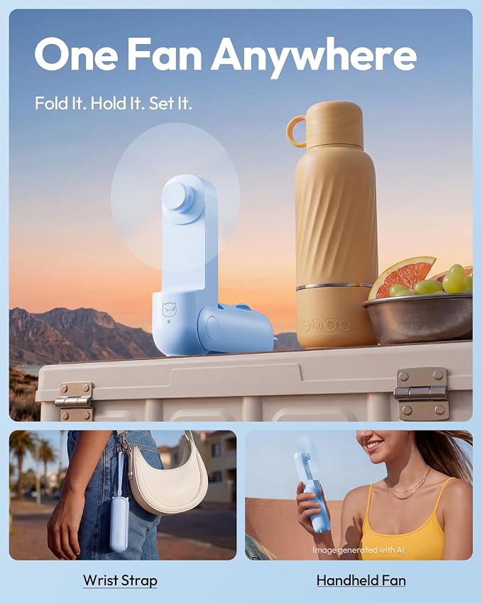 Gaiatop Portable Handheld Fan, 3 in 1 Mini Fan Handheld [17h Max Cooling], Foldable Personal Fans Pocket Design, USB Travel Fans Portable, Lash Trip Summer Essential Cute Gifts for Women Girl, Blue - Image 4