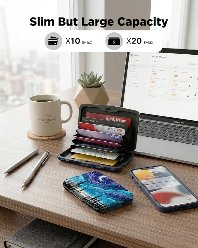 Maicican RFID Blocking Aluminum Credit Card Holder | Slim Metal Wallet for Women & Men, Business Card Case for Travel, Fits Front Pocket, Purple Starry Sky Forest - Image 5