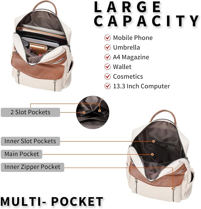 GAEKEAO Backpack Purse for Women PU Leather Anti-theft Backpack Ladies Convertible Large Travel Designer Fashion Shoulder Bag - Image 3