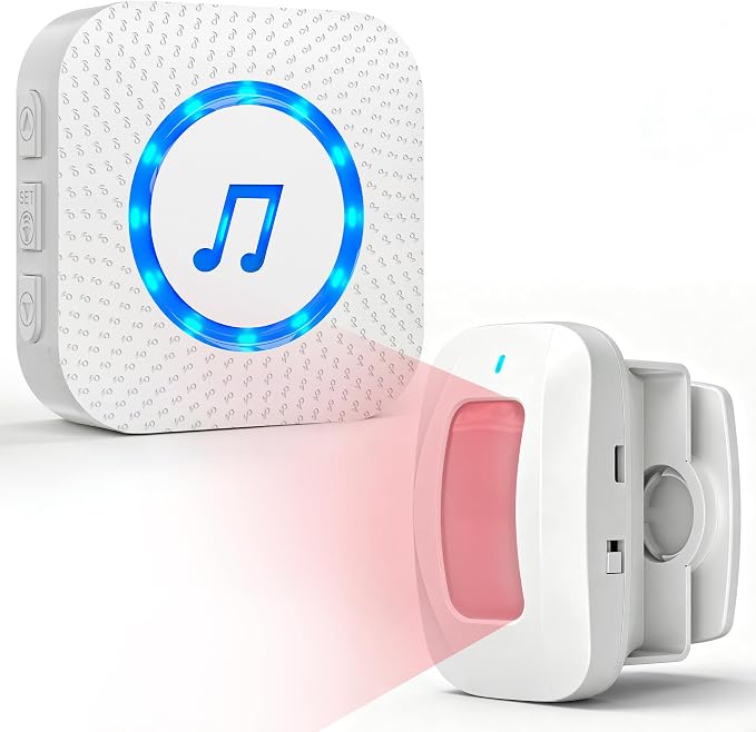 Wireless Motion Sensor Alarm Doorbell, 500FT, 0-110dB, 55 Chimes | Fast PIR entry detection with adjustable volume and 55 chimes for elderly care, home entrances, and business use by SANJIEGuardSecurity
