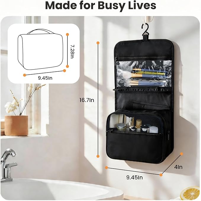 Portable Hanging Toiletry Bag for Travel, Small Multifunctional Makeup Cosmetic Bag for Women, Waterproof Travel Toiletries Organizer, Shower Bathroom Pouch with Hook for Gym, Camping, Business Trips - Image 2