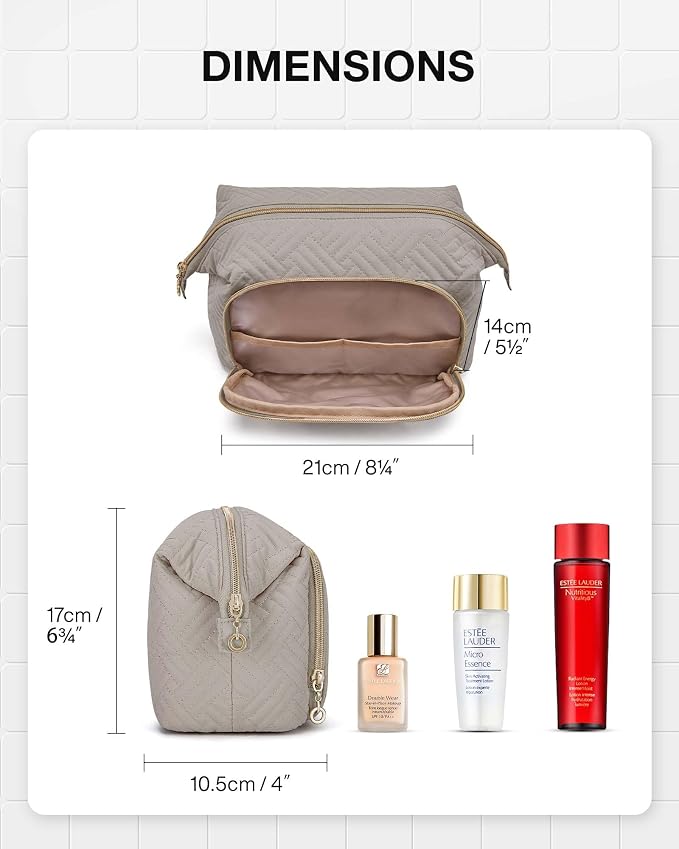 BAGSMART Travel Makeup Bag, Cosmetic Bag Small Make Up Organizer Case,Wide-open Pouch for Women Purse for Toiletries Accessories Brushes,Large Tranquil Gray - Image 5
