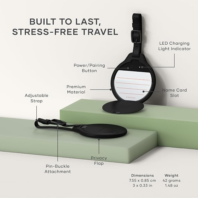 Satechi FindAll Luggage Tag, Find My Compatible, TSA-Friendly, Black | Bluetooth Tracker, airport tracking, left-behind alerts, loud audible chime, wireless rechargeable, for iPhone, iPad, Mac - Image 6