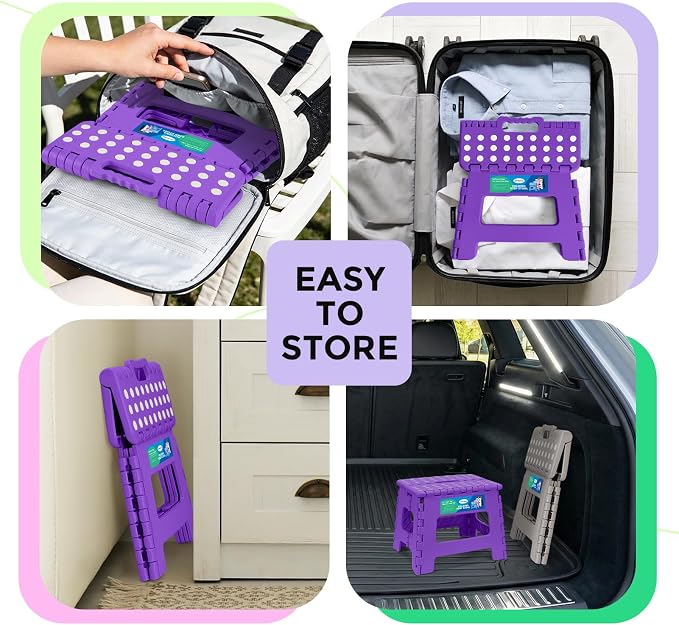 Dyforce Kids Step Stool 9 Inch, 300lbs Folding Step Stool for Toddler | Step stool Purple,Anti-slip Heavy Duty with Handle, Lightweight Foldable Foot Stool for Bathroom Kitchen Bedroom Outdoor - Image 4