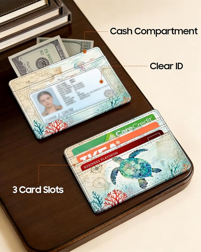 FINTIE Slim Minimalist Front Pocket Wallet RFID Blocking Credit Card Holder | Card Cases with ID Window for Men Women, underwater world - Image 4