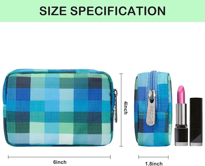 E-Tree Cute Small Makeup Bag,Cosmetic Toiletry Make up Little Items Pouch for Purse,Zipper Mini Tech Charger Cable Electronic Organizer Case,Travel Accessories for Women Men Teen,Blue Checkered - Image 5
