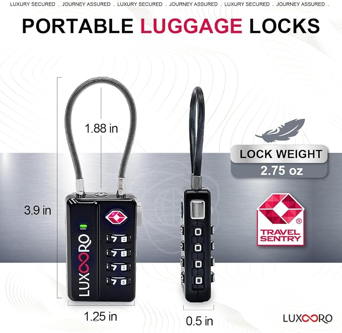 Tool-Less TSA Approved Luggage Lock with Alert Indicator, 4-Digit Resettable Combination, Durable Zinc Alloy Travel Lock for Suitcase, Backpack, Toolbox, Locker, Keyless – Black (1 Pack) - Image 2