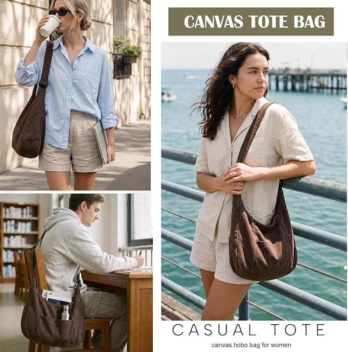 Canvas Hobo Crossbody Tote Bag for Women and Men Messenger Bags | Canvas Tote Bag With Zipper,Canvas Crossbody Bag,Canvas Hobo Bag,Shoulder Bag for Women,Travel Work College Purse Handbag - Image 3