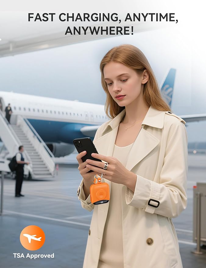 citicr Portable Charger 10000mAh w/Built-in Cables & iWatch Charger Orange | Fast charging, Built-in cables, LED display, Charge 5 devices at once, Ring buckle, TSA approved, Pocket size, Charge iWatch - Image 8