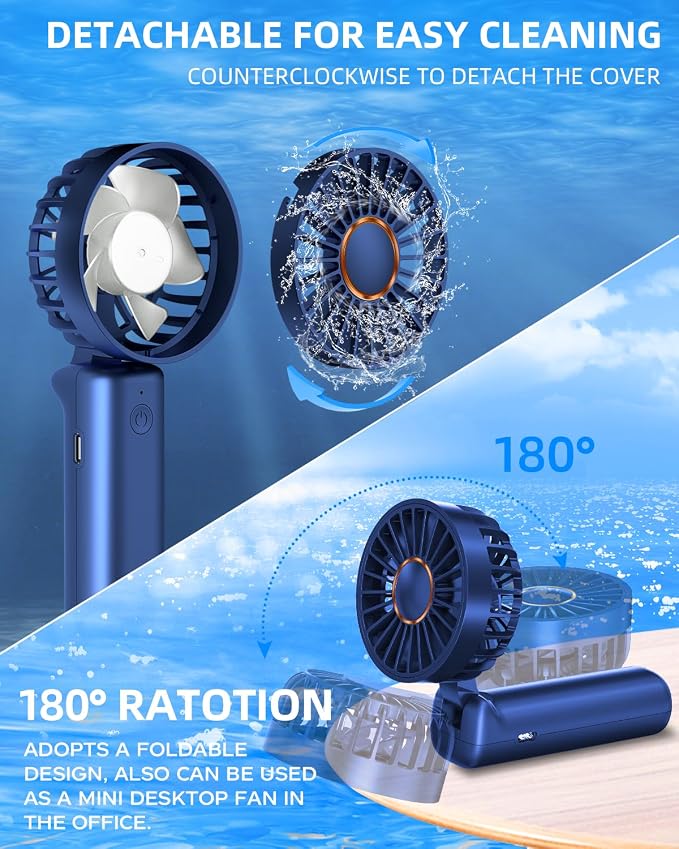 Portable Mini Fan, Handheld Fan, Small Desk Fans 180° Adjustable, 3-8 Hours Working Time, 3 Speeds, 1800mAh Battery Operated Fans USB Rechargeable for Indoor Outdoor Travel - Image 3