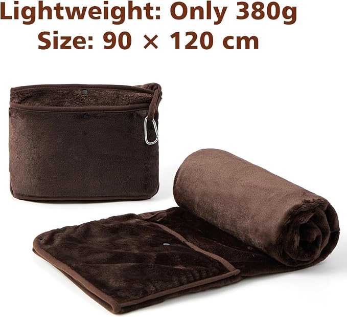 Packable Travel Throw Blanket, Coffee Brown | Soft lightweight wearable travel accessory with carry pouch, airplane blanket, road trips, office naps,outdoor camping - Image 4