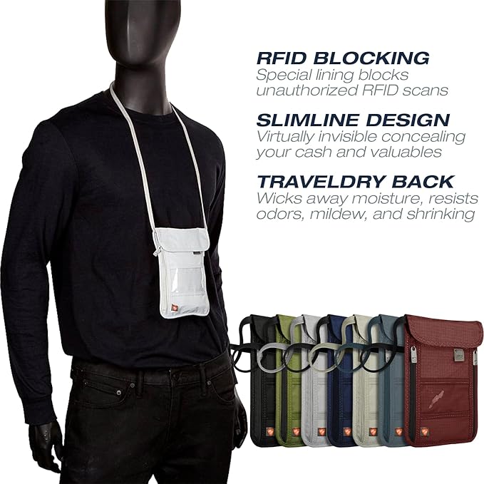 Lewis N. Clark RFID Blocking Stash Neck Wallet, Travel Pouch + Passport Holder for Women & Men, Taupe - Image 2
