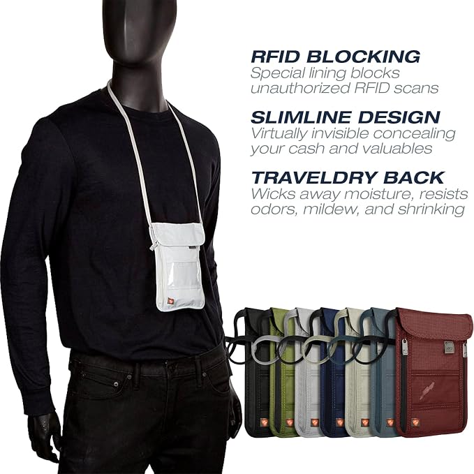Lewis N. Clark Stash Neck Travel Wallet | RFID Blocking Passport Holder | Protect Personal Information | Gray - Image 2