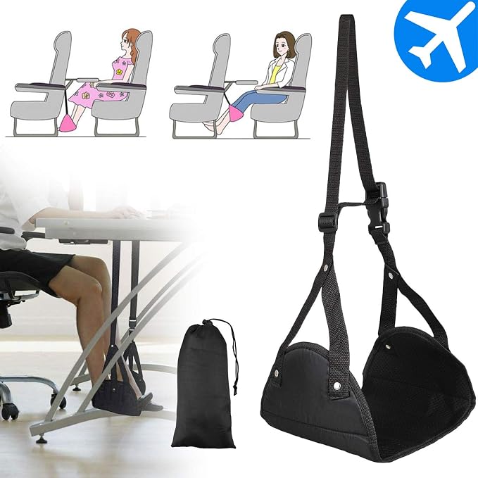 Airplane Footrest - Foot rest for Airplane Travel Essentials , Portable Foot Hammock Under Desk for Train Bus Flight Office foot hammock airplane with Memory Foam-Reduces Swelling - Image 5