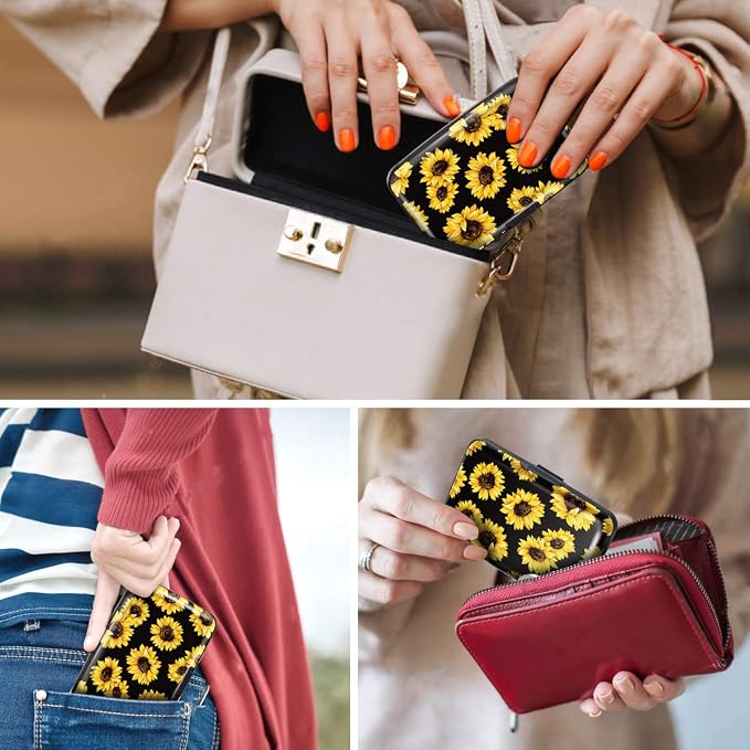 Coco Rossi Credit Card Holder RFID Aluminum Small Mini Wallet Women | Metal Wallet, Business Cards Holder, ID Case, Slim Sleeves, Womens Girls Gift, Carry Proof Wallets for Travel, Sunflower - Image 7