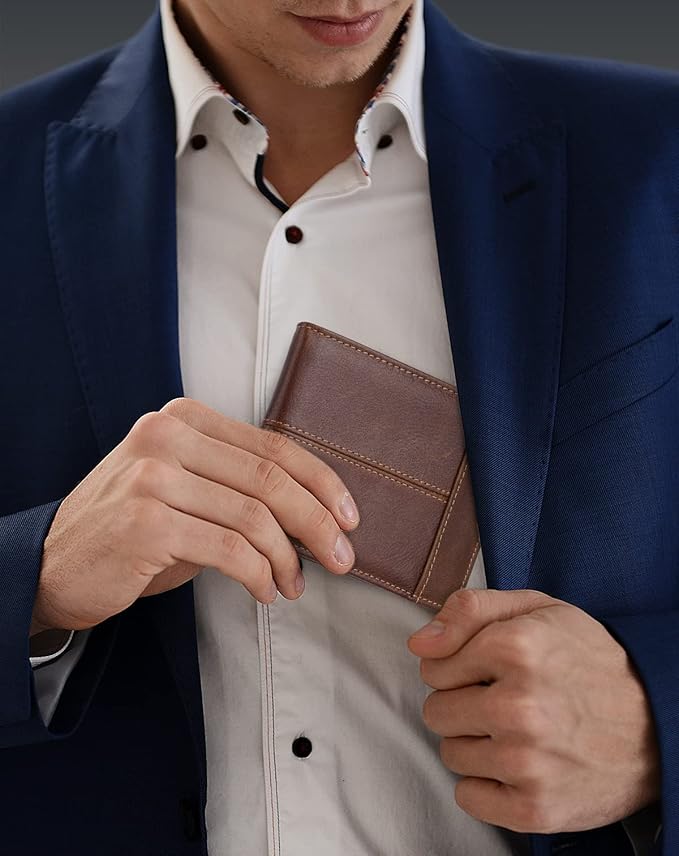 Swallowmall Mens Wallet Rfid Blocking Leather Wallet for Men Bifold Wallets with 1 ID Window 16 Card Slot Brown - Image 7
