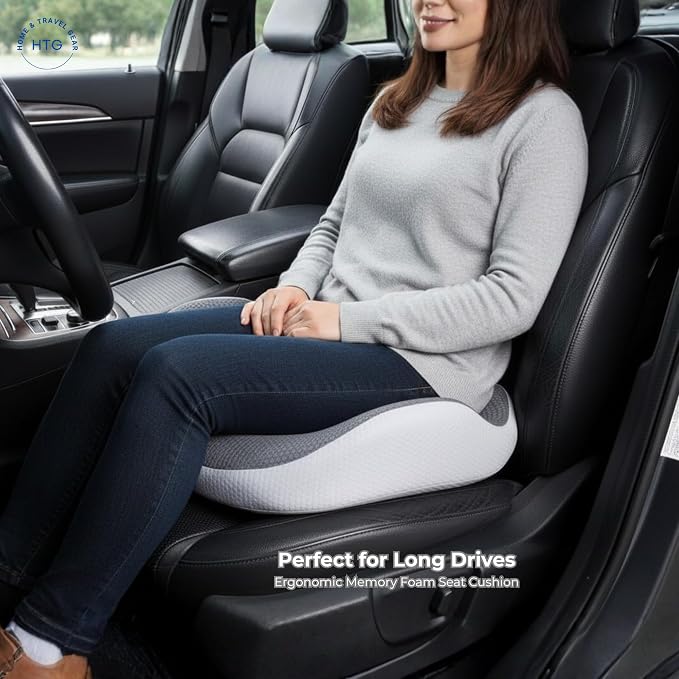 Home & Travel Gear Seat Cushion for Tailbone & Coccyx Comfort — Memory Foam for Office Chair & Car | Non-Slip Base | Ergonomic Cutout Design | Breathable Washable Cover - Image 3