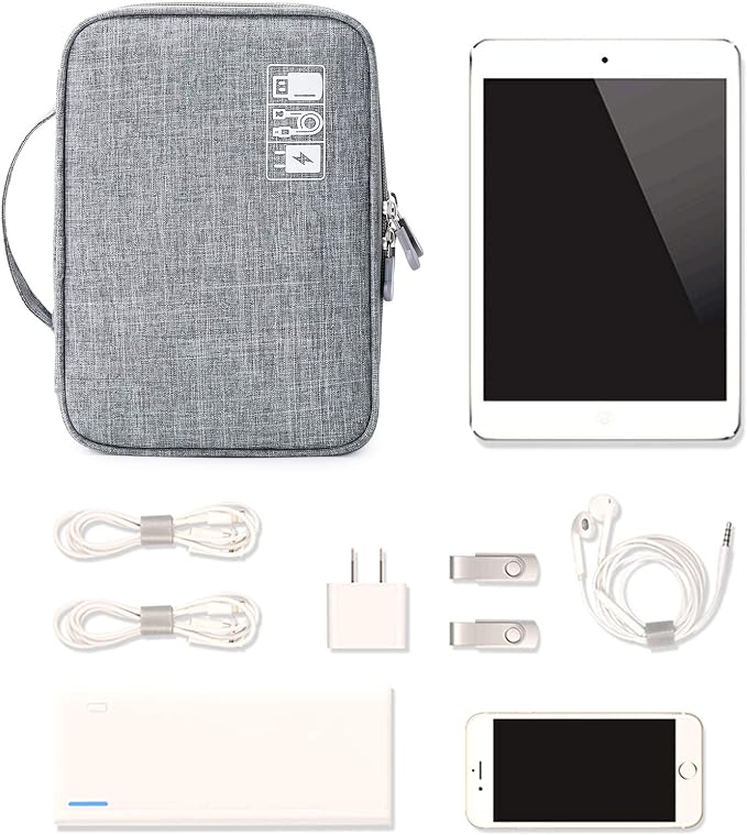 mygreen Electronic Accessories Organizer Bag, Waterproof Double Layer Travel Storage Case with Adjustable Padded Dividers, Portable Hard Pouch for Cables, Charger, Power Bank, Phone, Hard Drive Gray - Image 7