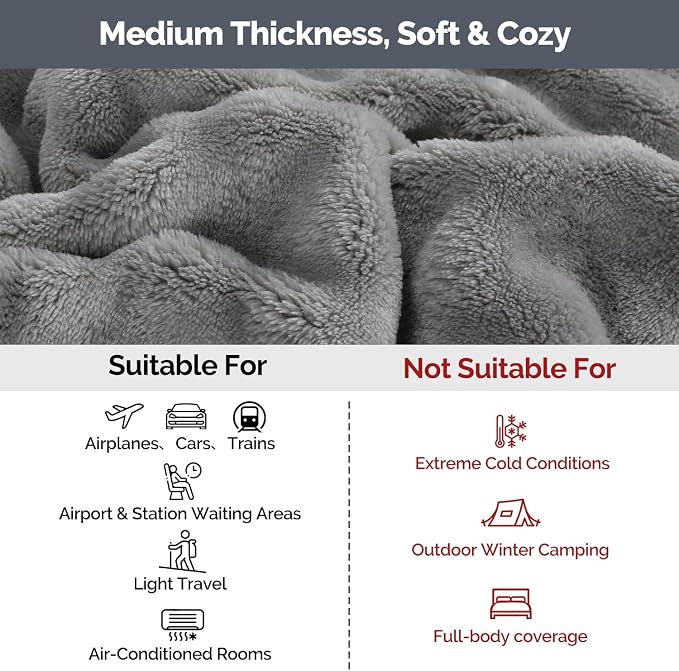 Gray Travel Blanket for Airplane, Portable Soft Flannel with Pouch & Clip | Skin-Friendly Flannel, Lightweight Portable Design with Clip, Hands-Free Carry, Essential Travel Gear for Frequent Flyers - Image 7