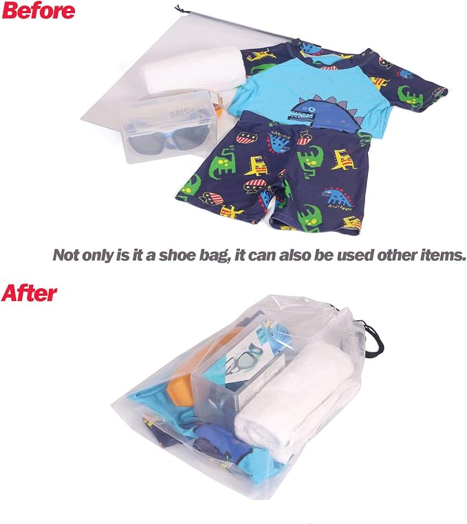Set of 12 Transparent Shoe Bags for Travel Large Clear Shoes Storage Organizers Pouch with Rope for Men and Women - Image 6