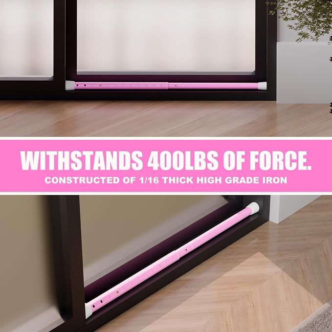 SECURITYMAN 3-in-1 Door Security Bar, Security Door Stoppers & Door Barricade – Heavy Duty Adjustable Iron Security Lock Bar for Home Defense, Apartment & Travel Safety (1 Pack - Pink) - Image 6
