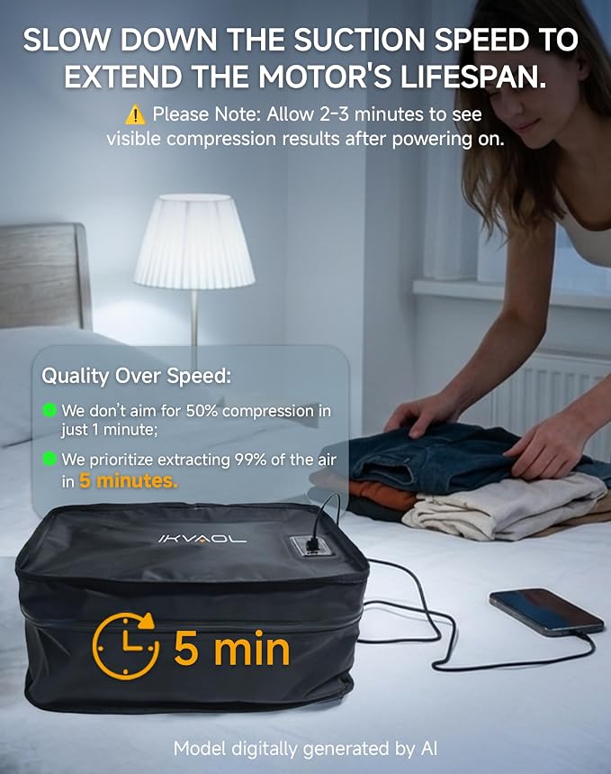 Travel Vacuum Packing Cubes with Built-in Pump, Space Saver (1-Pack) | 23L Small Organizer, Built-in 50kPa Pump, USB-C phone & power bank, 180° Opening, Airtight Zipper, Tearproof Fabric - Image 2