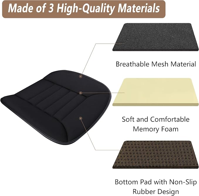 Car Seat Cushion Pad 1.2" Thick Comfort Seat Protector for Car Driver Seat Office Chair Home Use Memory Foam Seat Cushion with Non Slip Bottom, 20'' x 18.5'', Black - Image 8