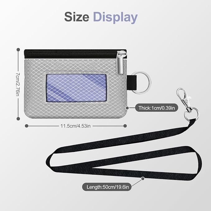 Minimalist RFID Blocking Small Wallet with ID Window,WaterResistant Zip Id Case Wallet with Lanyard Keychain for Cards,Cash,Travel,Women,Men (Light Gray/Lavender Purple) - Image 5
