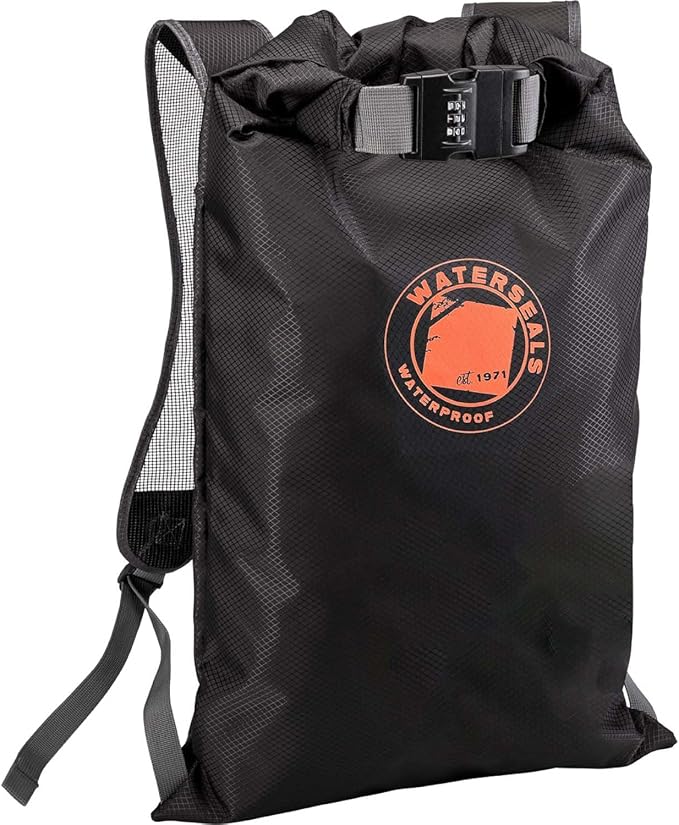 WaterSeals Locking Backpack + Waterproof Bag for Women & Men with Ripstop Material & Anti-Theft Combination Lock to Protect Wallet, iPhone or Valuables at the Beach, Pool, Skiing, or Camping, Black by LewisNClark
