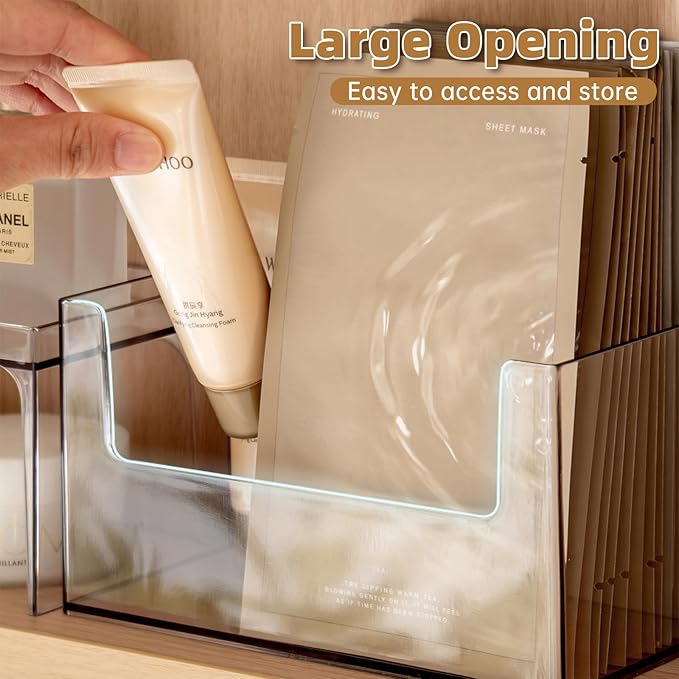 PAVSTINE 2 Pack Clear Medicine Cabinet Organizer, Slim Open Face Mask Storage Box for Sheet Masks and Skincare, Space-Saving Makeup Holder for Bathroom, Vanity, Countertop - Image 3