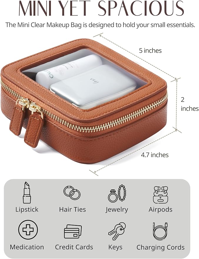 Clear Makeup Case Toiletry Bag Travel Medium Clear Cosmetic Bag with Zipper, Make Up Bag Organizer Traveling TSA Approved Transparent Bag Car for Essentials, Mini & Medium, Brown - Image 6