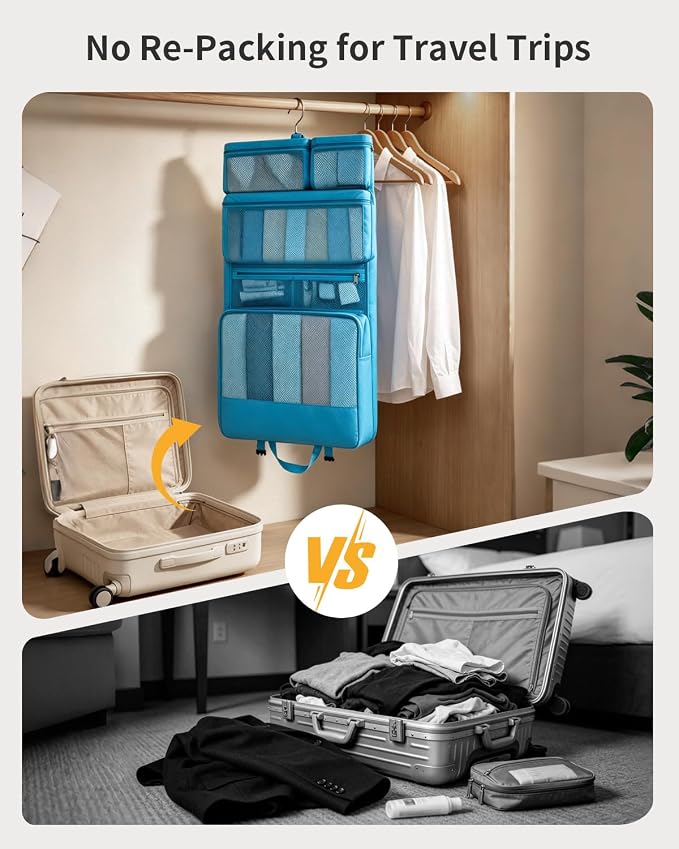ECOHUB Hanging Travel Closet Portable Luggage Organizer Packing Bag,Teal - Image 4